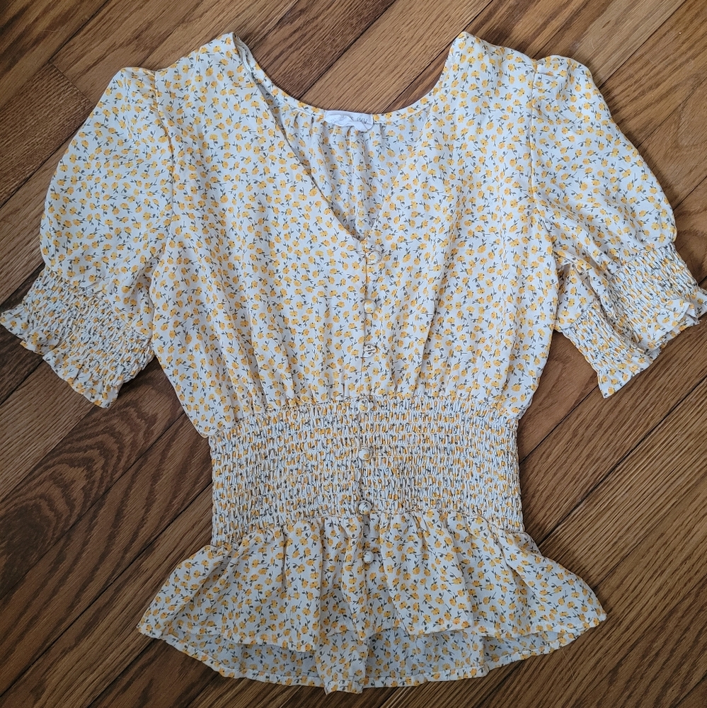 Sienna Sky Floral Yellow Blouse Size XS